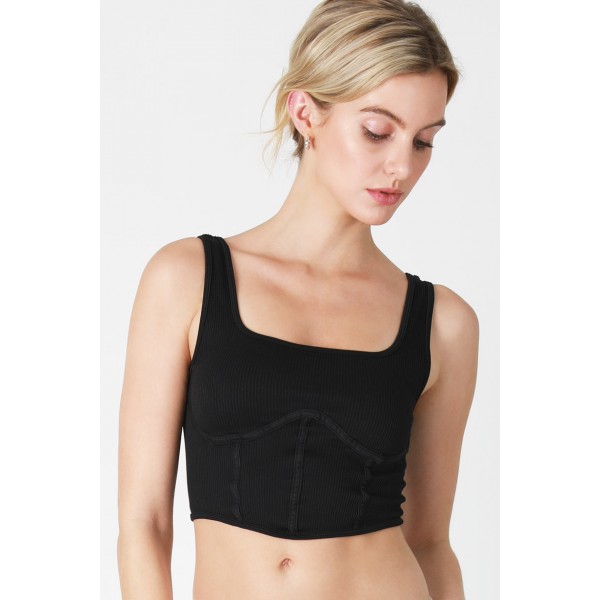Rib Square Neck Corset Tank